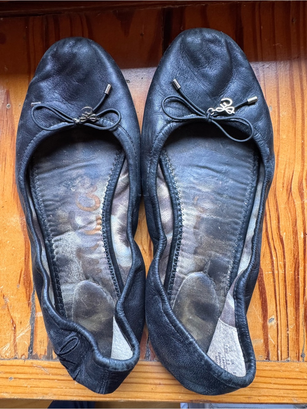 Sam Edelman Felicia Black Leather Ballet Flats with Bow